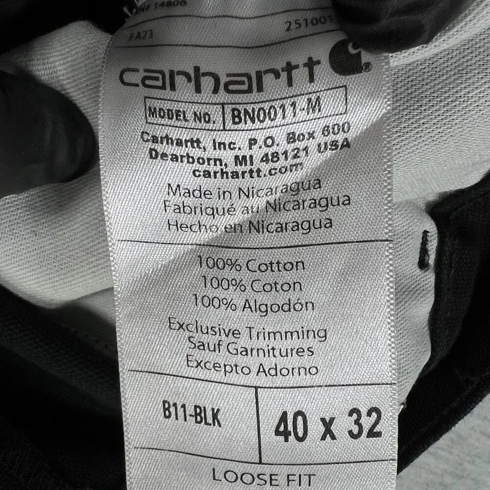 Carhartt Mens 40x32 Duck Loose Fit Canvas Black Utility Chore Pants Carpenter - Picture 6 of 16
